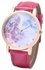 Fashion Stylish Female Quartz Watch Artificial Diamond Starry Sky Pattern Dial Leather Band Wristwatch 01 (Pink)