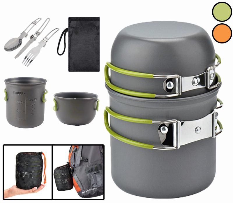 Outdoor Cookware Set for 1 to 2 Persons Camping Cooker with Tableware