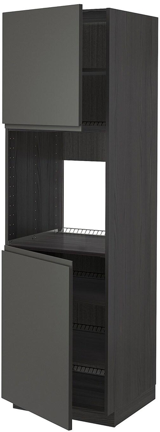 METOD High cab f oven w 2 doors/shelves, black, Voxtorp dark grey, 60x60x200 cm