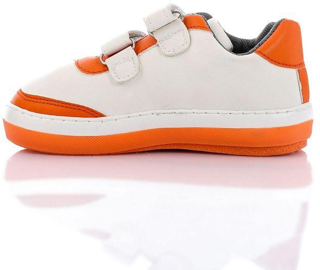 Roadwalker Double Velcro Leather Kids Sneakers - White & Orange