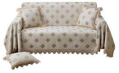 Retro Style Lace Fringe Sofa Slipcover Grey