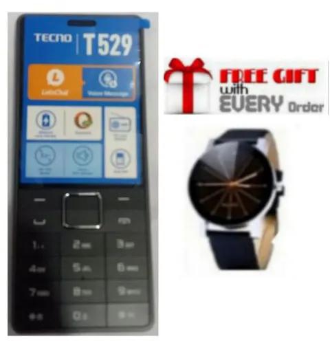 Tecno T529, 2.8 LCD Screen, GSM, 0.08MP, 2500MAH - Black featured phone + Free Watch