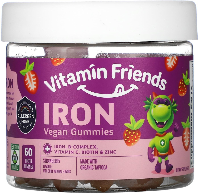 Vitamin Friends (فيتامين فراندس)‏, علكات حديد نباتية، بنكهة الفراولة، 60 علكة بكتين