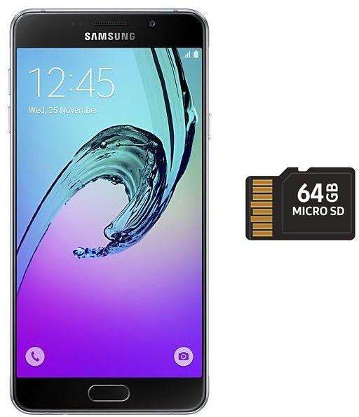 Samsung Galaxy A7 2016 Dual Sim - 16GB, 4G LTE, Black with 64GB microSD Card