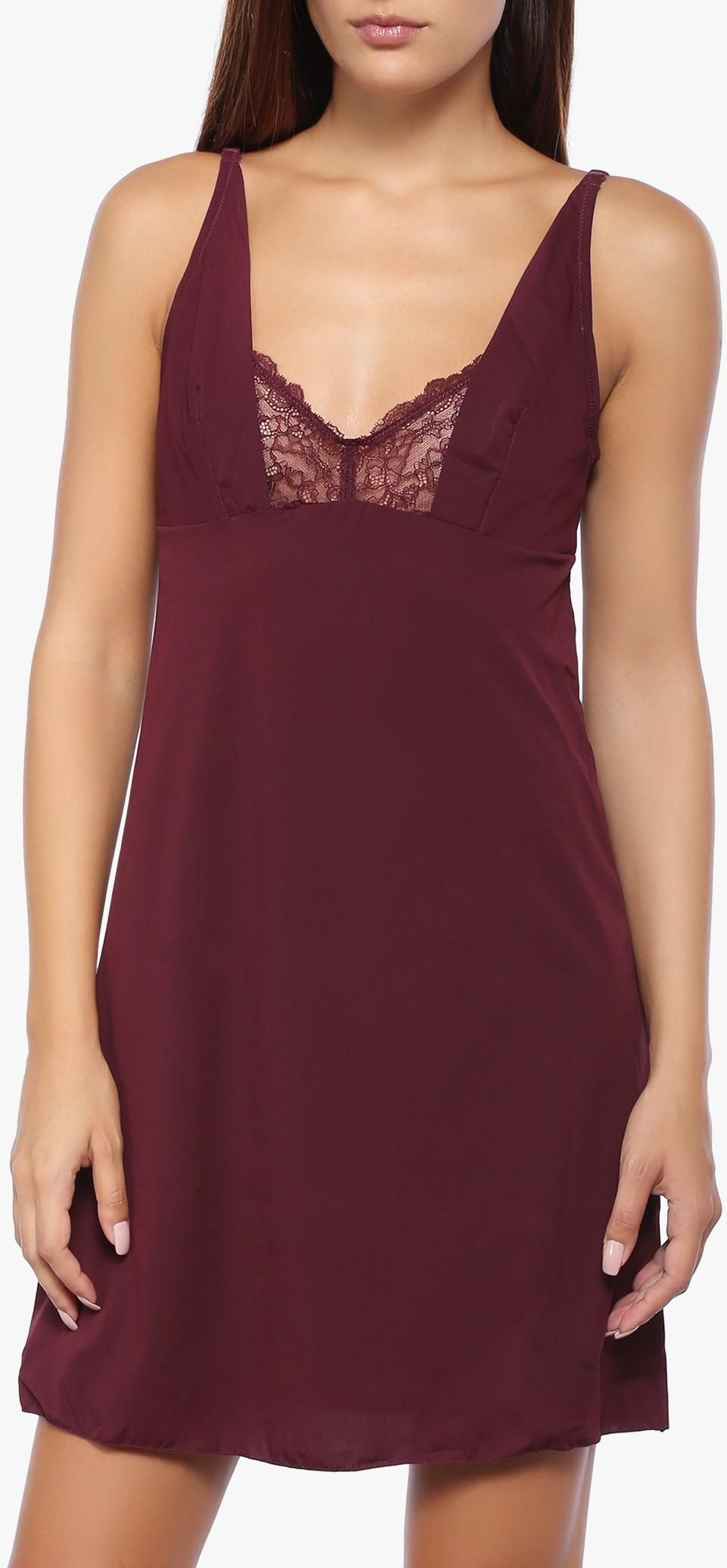 Burgundy Lace Detail Nightgown