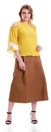 Solid Color Side Button Front Pleated Midi Skirt - Size: XL (Camel)