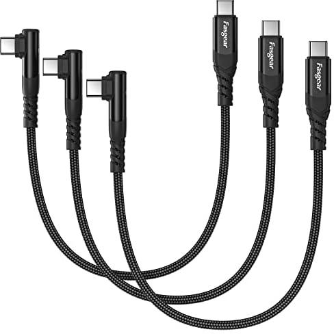 Fasgear USB C to USB C cable, 3 Pack 1ft 60W Type C to Type C Right Angle 90 Degree, PD Fast Charging Charger Lead Compatible for Galaxy S22 S21 S20 Mac-Book i-Pad Pro i-Pad Air (Black)