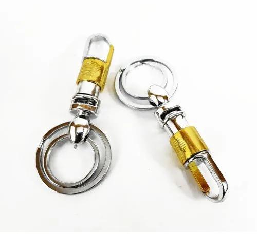 2pcs Keychain Stainless Steel Key Chain Double Metal Key Ring Holder Car Home Office Key Holder Yellow