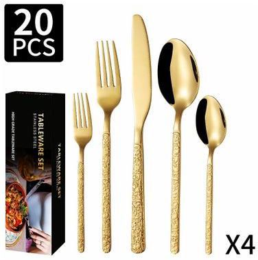 20 Piece Luxury Silverware Kitchen Cutlery Set, Premium Cutlery Set with Serving Knives Spoons Forks