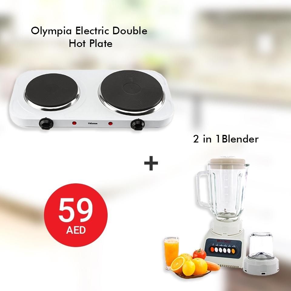 Olympia Electric Double Hot Plate + 2 in 1 Blender DBB10130
