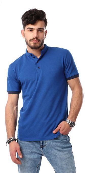 Izor Mandarin Collar Short Sleeves T-shirt - Blue