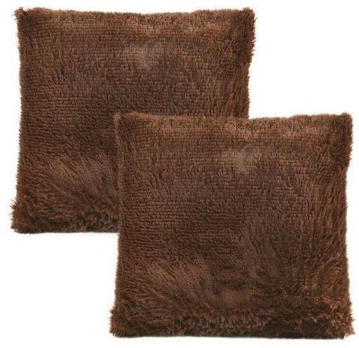 2PC Throw Pillows and Fluffy Pillowcases 18'' x 18'' - Chocolate Brown.