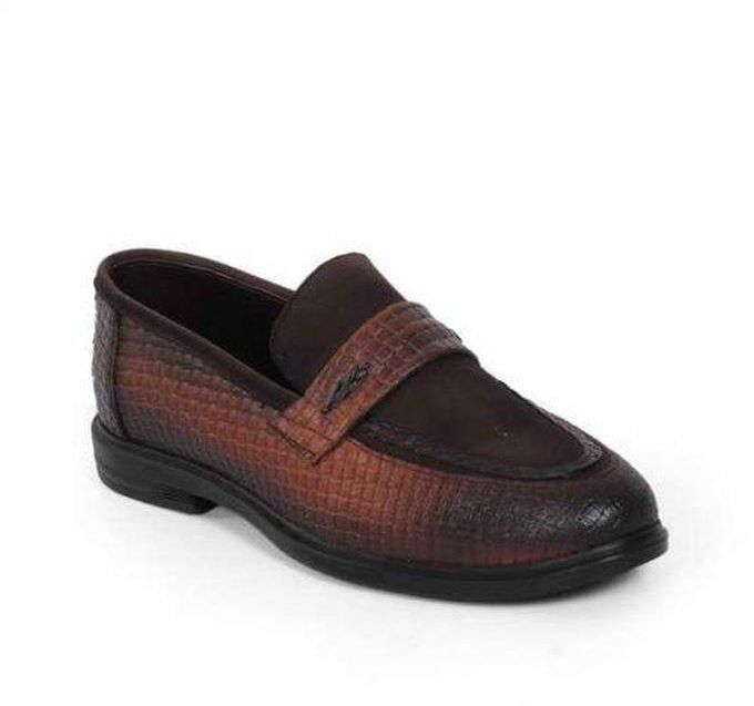 Genuine Leather Men's Slip-On Shoes - Brown