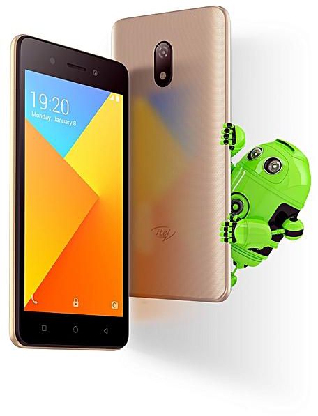Itel A16 5.0" Android 8.1, 512MB+ 8GB ROM, 5MP+2MP, 2050mAh 3G Dual SIM Smartphone - Gold With Free Case