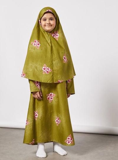 Prayer Dress With Floral Prints And Veil