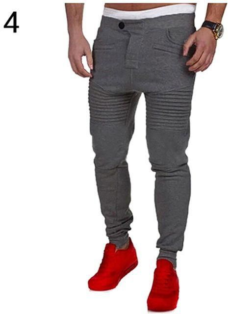 Bluelans Men Fashion Slim Fit Sports Stripes Pockets Patchwork Elastic Long Pants Trousers-Dark Gray