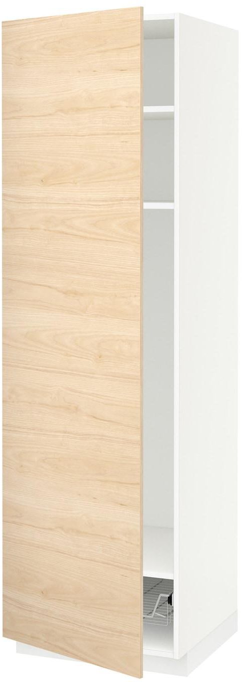 METOD High cabinet w shelves/wire basket - white/Askersund light ash effect 60x60x200 cm