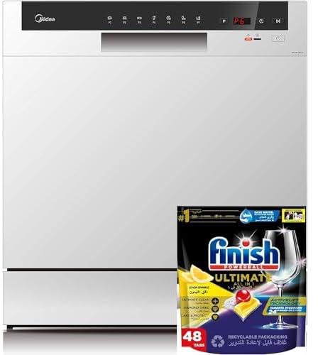 Midea Counter Top Dishwasher, Portable, 8 Place Settings, 7 Programs, Inverter Quattro, Silent & High Energy Efficient, Rapid Wash, Child Lock, Self Cleaning, 70° Intensive White, WQP8-3802F-S