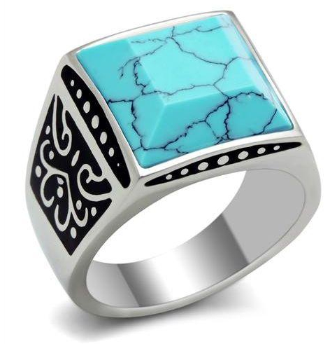 Turquoise Men Ring High Polish Stainless Steel Size 9