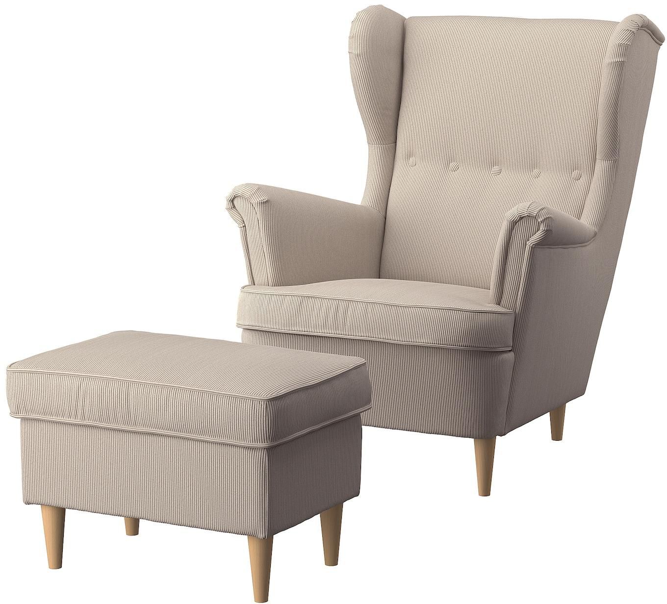 STRANDMON Armchair and footstool - Kelinge beige
