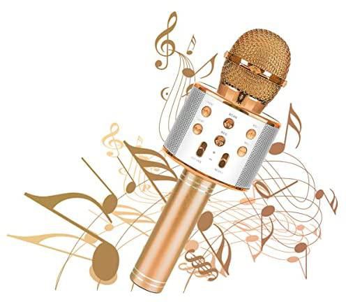 Wireless Bluetooth Karaoke Microphone Machine,Portable Handheld Karaoke Bluetooth Handheld Karaoke Speaker Player Machine for Kids Adults Home KTV Party for Android/iPhone/Ipad/Pc Girl Boy (Gold)