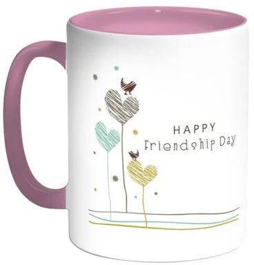 مج قهوة سحري بطبعة عبارة "Happy Friendship Day" أبيض/ وردي 12أوقية