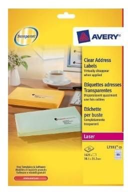 Avery® Crystal Clear Address Labels, L7551-25, 1625/Pack, 38.1 x 21.2 mm