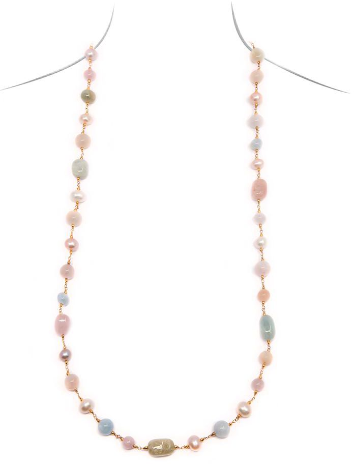 Angie Jewels &amp; Co. Morganite Drumlet Fresh Water Pearl Necklace