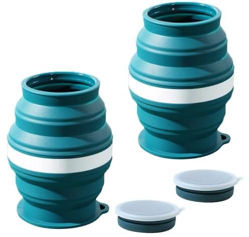 NALACAL Spittoon, Spit Cup 2 Pack 12oz 350ml Spittoon Bottle for Chewing Portable, Collapsible Silicone Dip Spitting Accessories Spill Resistant Spitter Jug with Lid Travel Spitune Lakeblue