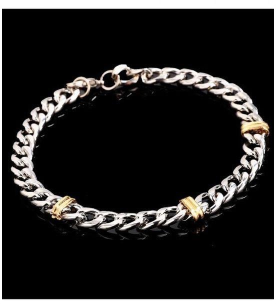 Sunshine New Men Stainless Steel Bracelet Link Chain Fashion Jewelry Wristband Clasp Cuff Bangle
