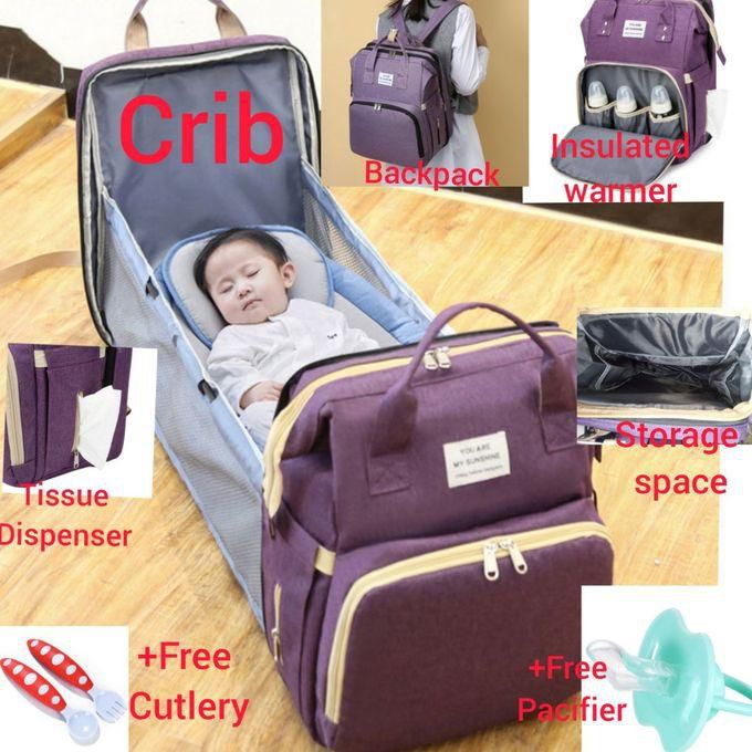 Multipurpose Foldable Baby Bed And Diaper Bag + Free Pacifier + Free Cute Baby Spoon And Fork