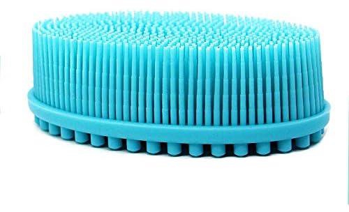 Loofah Exfoliating Body Scrubber 2 in 1 Face And Body Silicone Scrubber - Antibacterial Silicone Shower Brush Bath Sponge Loofa (1 pack-blue)