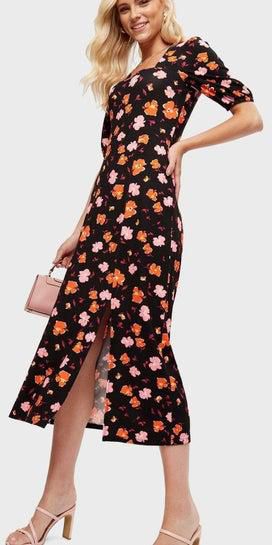 Side Split Floral Print Dress