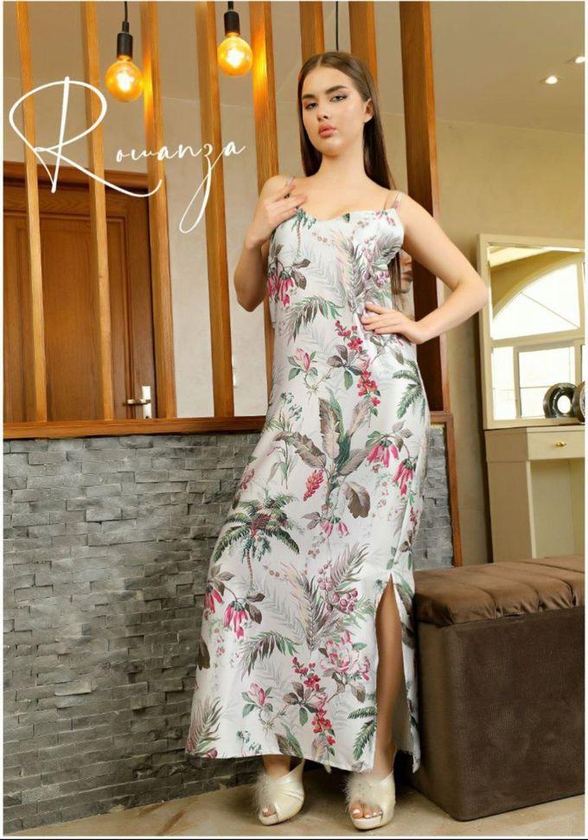 Printed Night Gown - Multi Colour Satin.