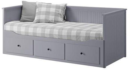 HEMNES Day-bed w 3 drawers/2 mattresses, grey, Moshult firm