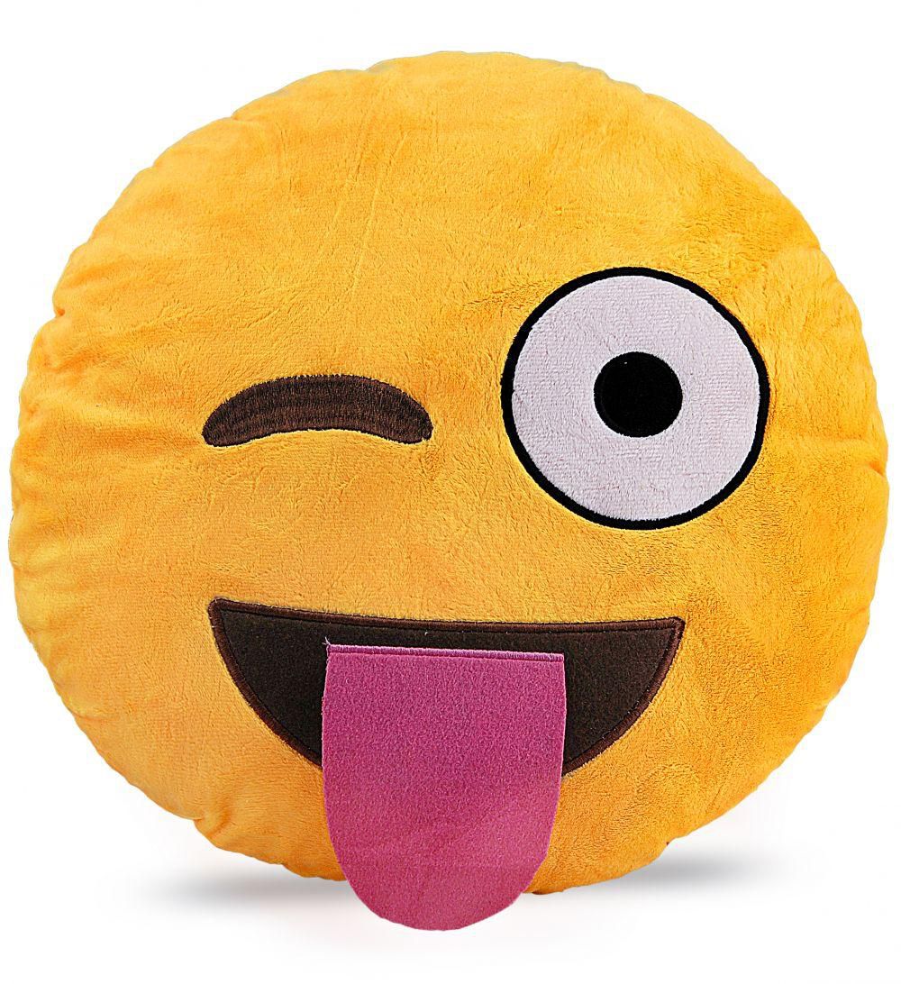 Emoji Smiley Emotion Yellow Round Cushion Pillow, Wink