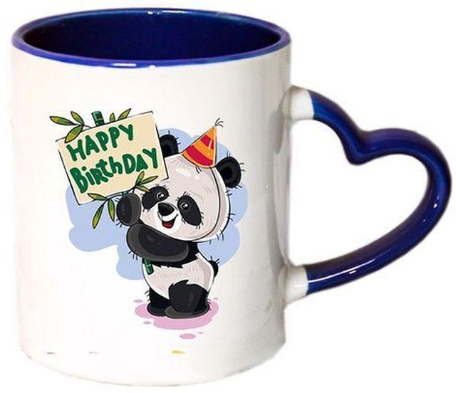 Happy Birthday Printed Mug - Dark Blue Heart