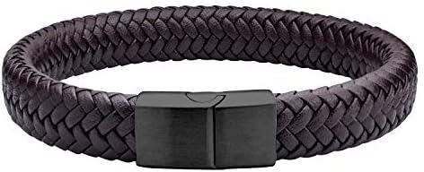 555Jewelry Stainless Steel Magnetic Clasp Braided Brown & Black Leather Bracelet for Men, metal leather, not known,