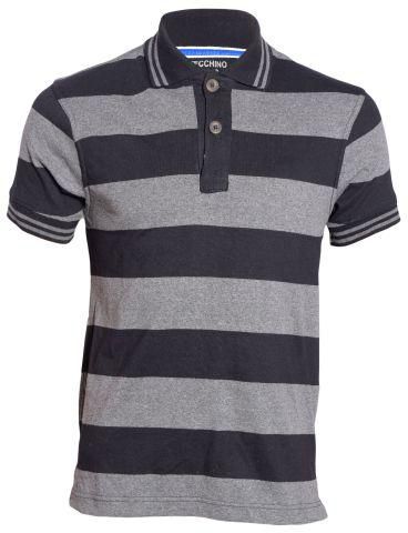 Zecchino Black and Grey Striped Mens Pure Cotton Polo T-Shirt