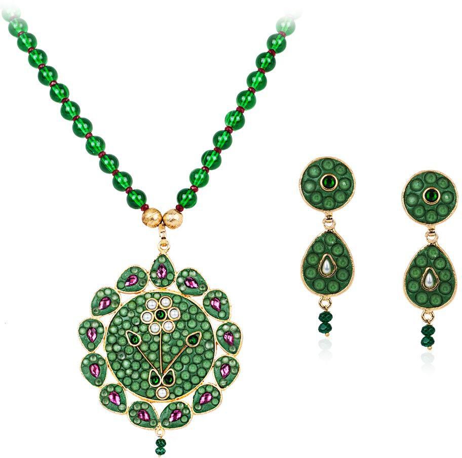 Mysmar Graceful Hand Made Green Necklace Set [GG37]