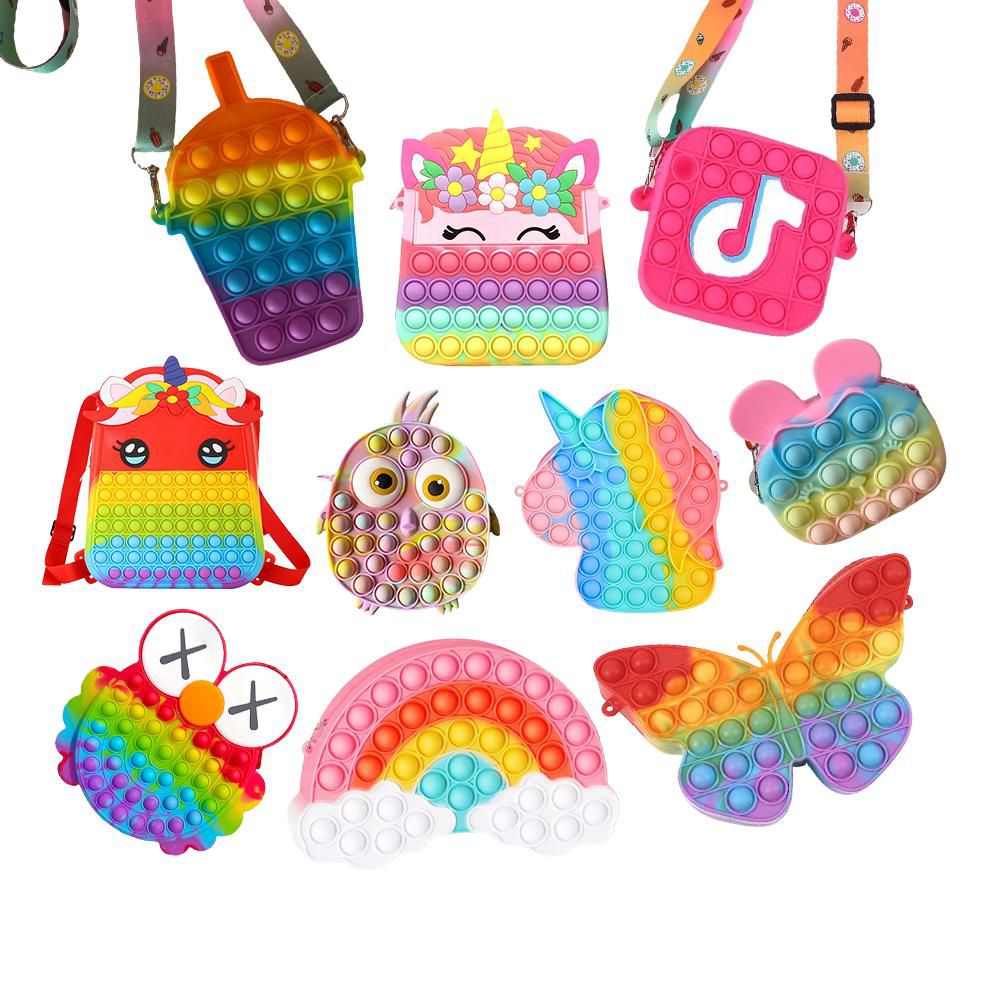 Rainbow Pop It Bag Bubble Push Fidget Squeeze Soft Sensory Toy Toddler Kid Children