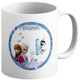 فنجان كبير للقهوة من السيراميك بطبعة شخصية إلسا من فيلم "Frozen" و"Team Mates" أزرق/ أبيض