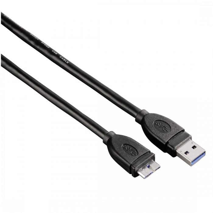 هاما (00054507) كابل مناسب لتوصيل أجهزة الكمبيوتر أو اللابتوب (USB 3.0 Type A) بالأجهزة ذات طرف (USB 3.0 Micro B Plug) مزود بطبقة حماية ذو طول 1.8 متر - أسود