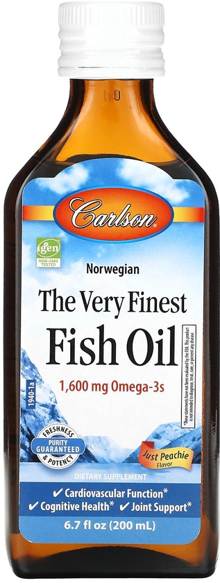 Carlson‏, أجود أنوع زيت السمك، نكهة الخوخ، 1,600 ملجم، 6.7 أونصة سائلة (200 مل)