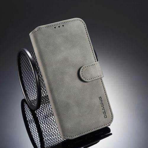 DG.MING Retro Oil Side Horizontal Flip Case For IPhone XR, With Holder & Card Slots & Wallet (Grey)