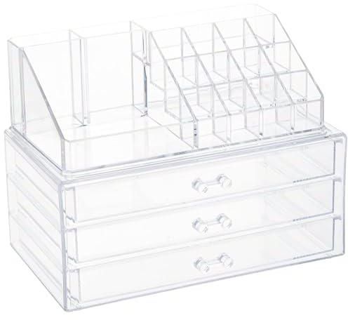 Clear Acrylic Cosmetic Organizer Makeup Holder Display Jewelry Storage Case 4 Drawer For Lipstick Liner Brush Holder Black