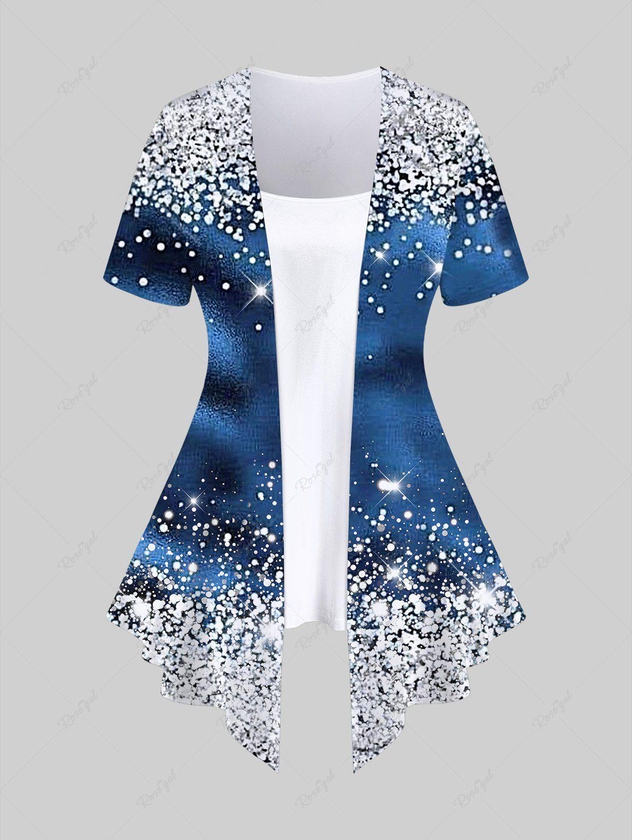 Plus Size Sparkly Print Asymmetrical 2 In 1 Top - L | Us 12