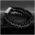 Magideal Mens Boys PU Leather Braided Wristband Bracelet Steel Bangle Wrap Black