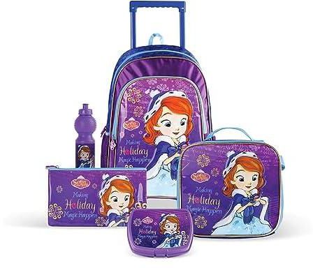 TRUCARE Disney Sofia Making Holiday Magic Happen 5in1 Trolley School Bag Set | Kids Backpack Gift | Water Resistant,Box set 18"