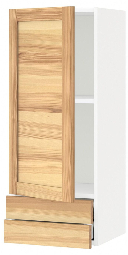 METOD / MAXIMERA Wall cabinet with door/2 drawers, white, Torhamn ash, 40x100 cm